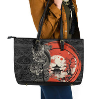 Japanese Dragon Katana Enso Leather Tote Bag Japan Pagoda Seamless Cloud LT14 - Polynesian Pride