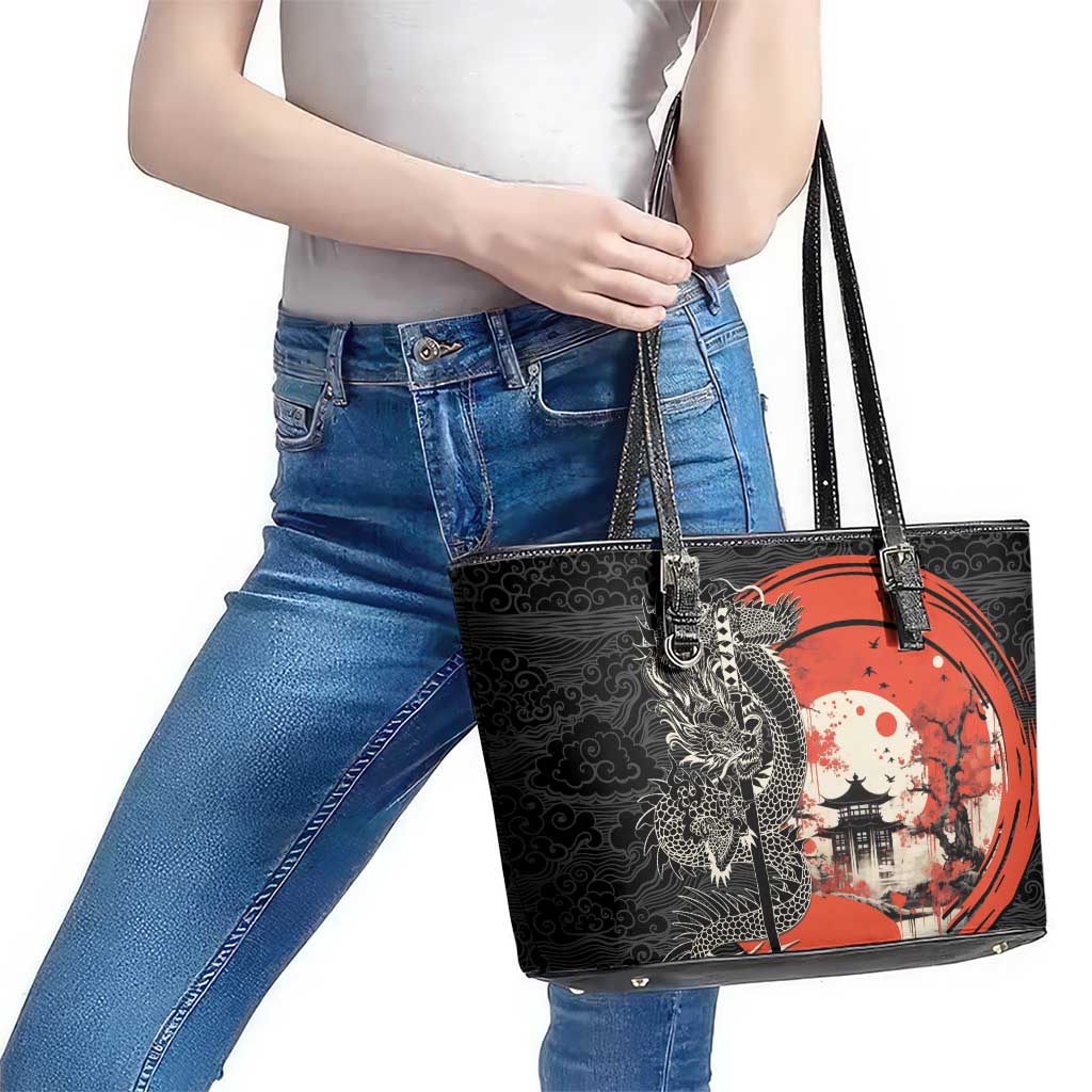 Japanese Dragon Katana Enso Leather Tote Bag Japan Pagoda Seamless Cloud LT14 - Polynesian Pride