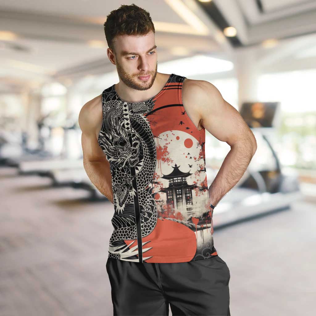 Japanese Dragon Katana Enso Men Tank Top Japan Pagoda Seamless Cloud LT14 Black - Polynesian Pride