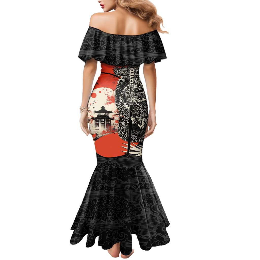Japanese Dragon Katana Enso Mermaid Dress Japan Pagoda Seamless Cloud - Polynesian Pride