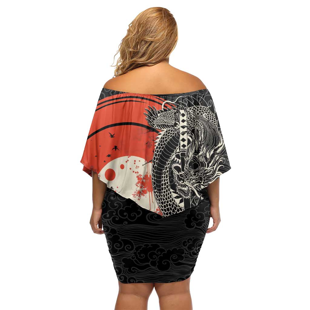Japanese Dragon Katana Enso Off Shoulder Short Dress Japan Pagoda Seamless Cloud LT14 - Polynesian Pride