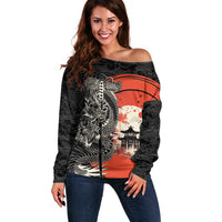 Japanese Dragon Katana Enso Off Shoulder Sweater Japan Pagoda Seamless Cloud LT14 Women Black - Polynesian Pride