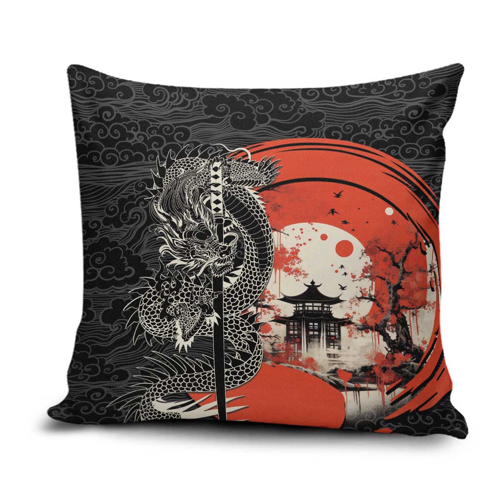 Japanese Dragon Katana Enso Pillow Cover Japan Pagoda Seamless Cloud LT14 Black - Polynesian Pride