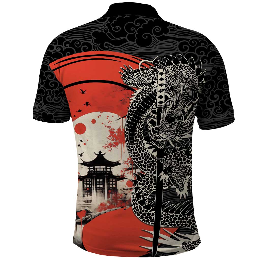 Japanese Dragon Katana Enso Polo Shirt Japan Pagoda Seamless Cloud LT14 - Polynesian Pride