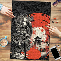 Japanese Dragon Katana Enso Puzzle Japan Pagoda Seamless Cloud LT14 Black - Polynesian Pride