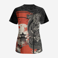 Japanese Dragon Katana Enso Scrub Top Japan Pagoda Seamless Cloud - Polynesian Pride