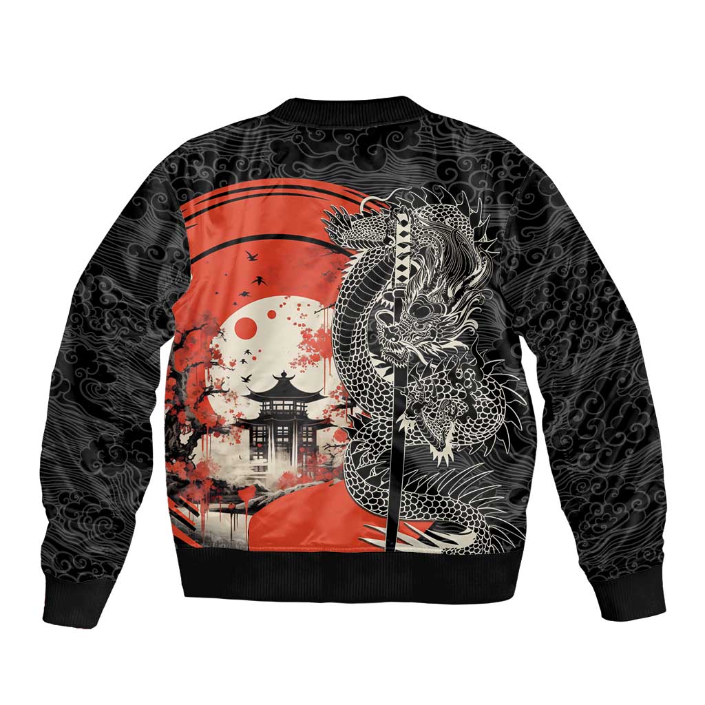 Japanese Dragon Katana Enso Sleeve Zip Bomber Jacket Japan Pagoda Seamless Cloud LT14 - Polynesian Pride