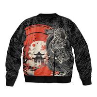 Japanese Dragon Katana Enso Sleeve Zip Bomber Jacket Japan Pagoda Seamless Cloud LT14 - Polynesian Pride