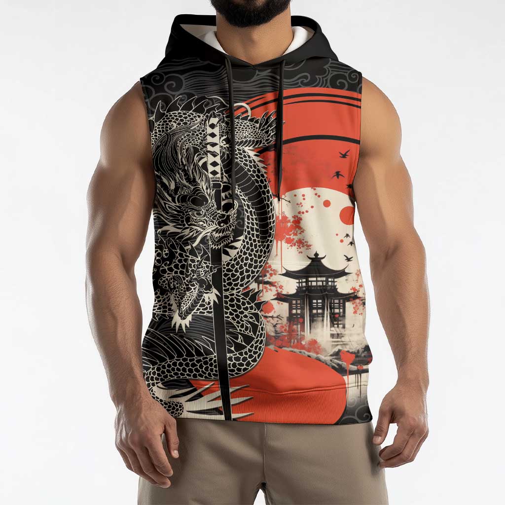 Japanese Dragon Katana Enso Sleeveless Hoodie Japan Pagoda Seamless Cloud LT14 - Polynesian Pride