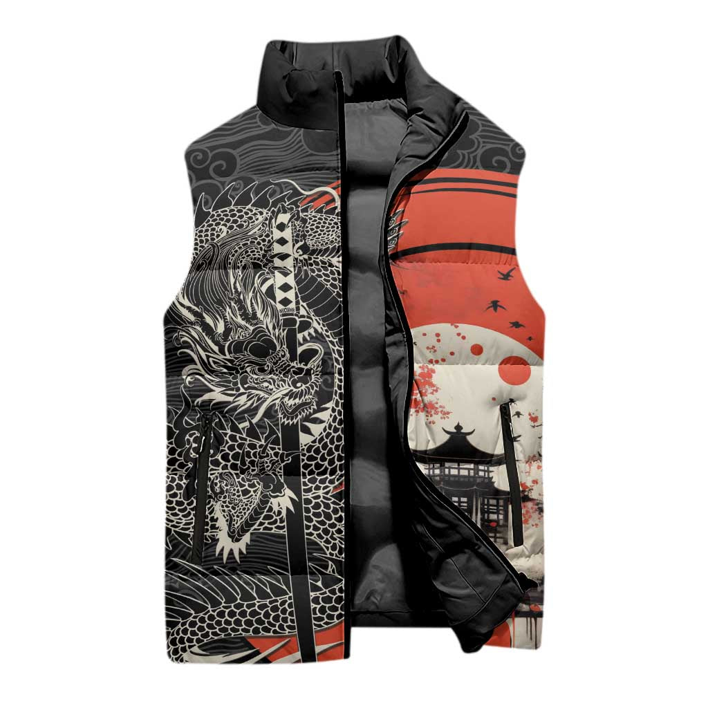 Japanese Dragon Katana Enso Sleeveless Puffer Jacket Japan Pagoda Seamless Cloud LT14 - Polynesian Pride