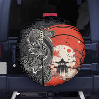Japanese Dragon Katana Enso Spare Tire Cover Japan Pagoda Seamless Cloud LT14 No hole Black - Polynesian Pride