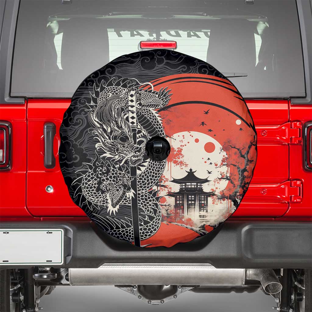 Japanese Dragon Katana Enso Spare Tire Cover Japan Pagoda Seamless Cloud LT14 - Polynesian Pride
