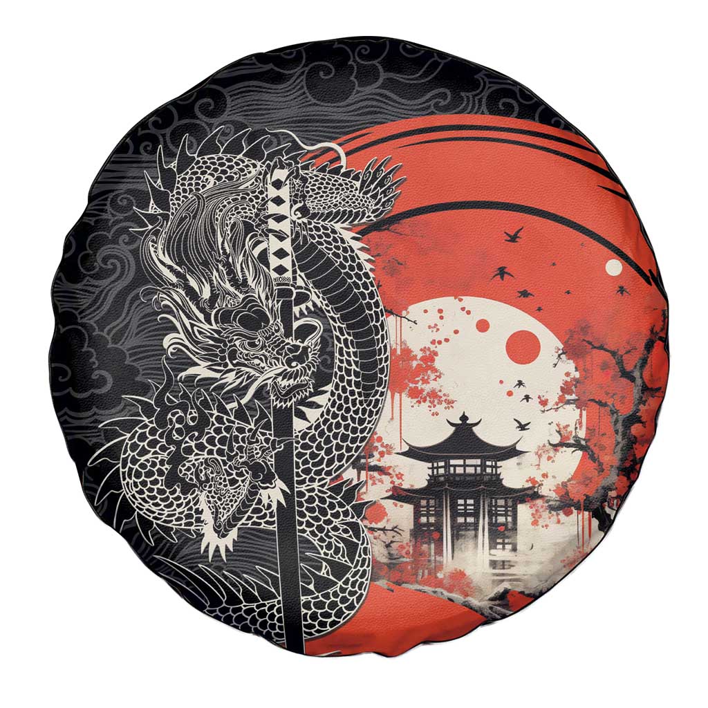 Japanese Dragon Katana Enso Spare Tire Cover Japan Pagoda Seamless Cloud LT14 - Polynesian Pride