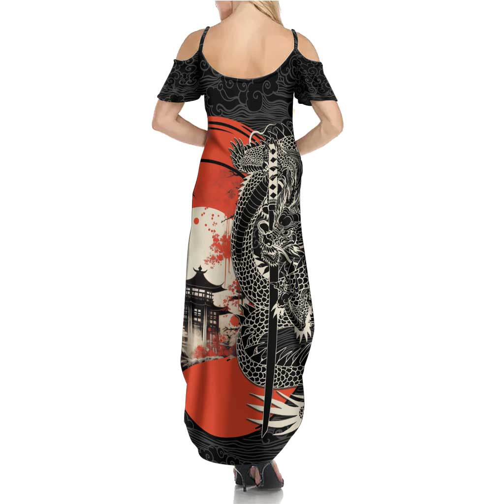 Japanese Dragon Katana Enso Summer Maxi Dress Japan Pagoda Seamless Cloud LT14 - Polynesian Pride