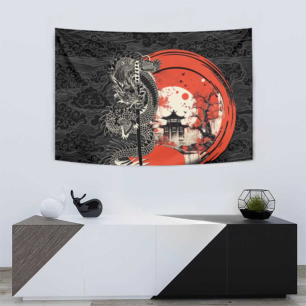 Japanese Dragon Katana Enso Tapestry Japan Pagoda Seamless Cloud LT14 - Polynesian Pride