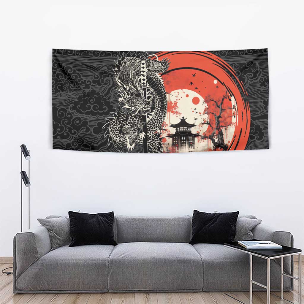 Japanese Dragon Katana Enso Tapestry Japan Pagoda Seamless Cloud LT14 - Polynesian Pride