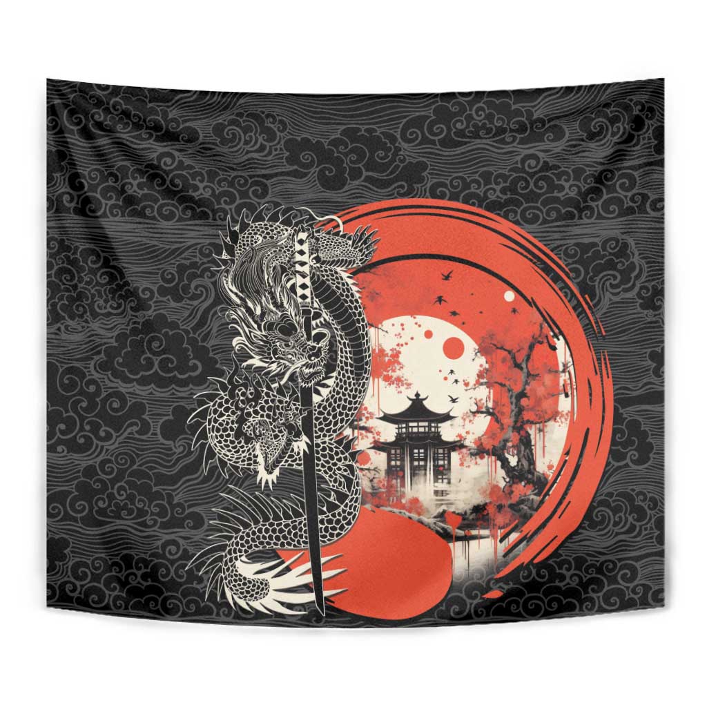 Japanese Dragon Katana Enso Tapestry Japan Pagoda Seamless Cloud LT14 - Polynesian Pride