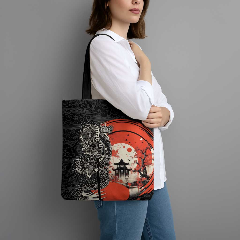 Japanese Dragon Katana Enso Tote Bag Japan Pagoda Seamless Cloud LT14 - Polynesian Pride
