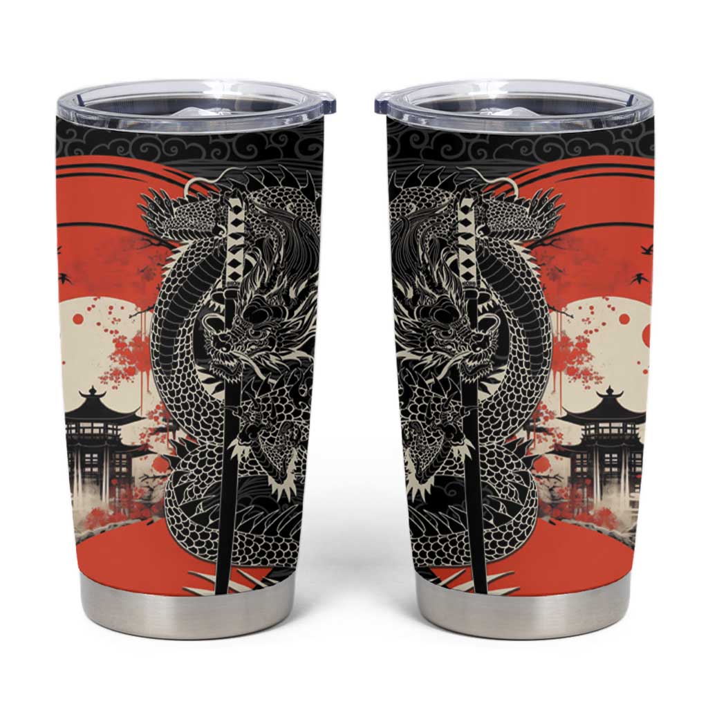 Japanese Dragon Katana Enso Tumbler Cup Japan Pagoda Seamless Cloud LT14 Black - Polynesian Pride
