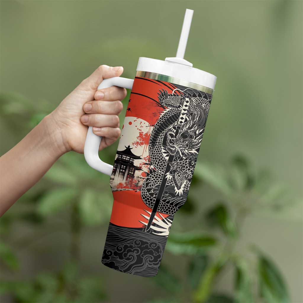 Japanese Dragon Katana Enso Tumbler With Handle Japan Pagoda Seamless Cloud LT14 - Polynesian Pride