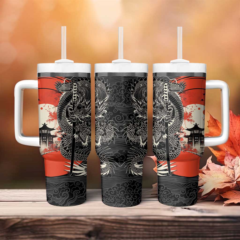Japanese Dragon Katana Enso Tumbler With Handle Japan Pagoda Seamless Cloud LT14 - Polynesian Pride