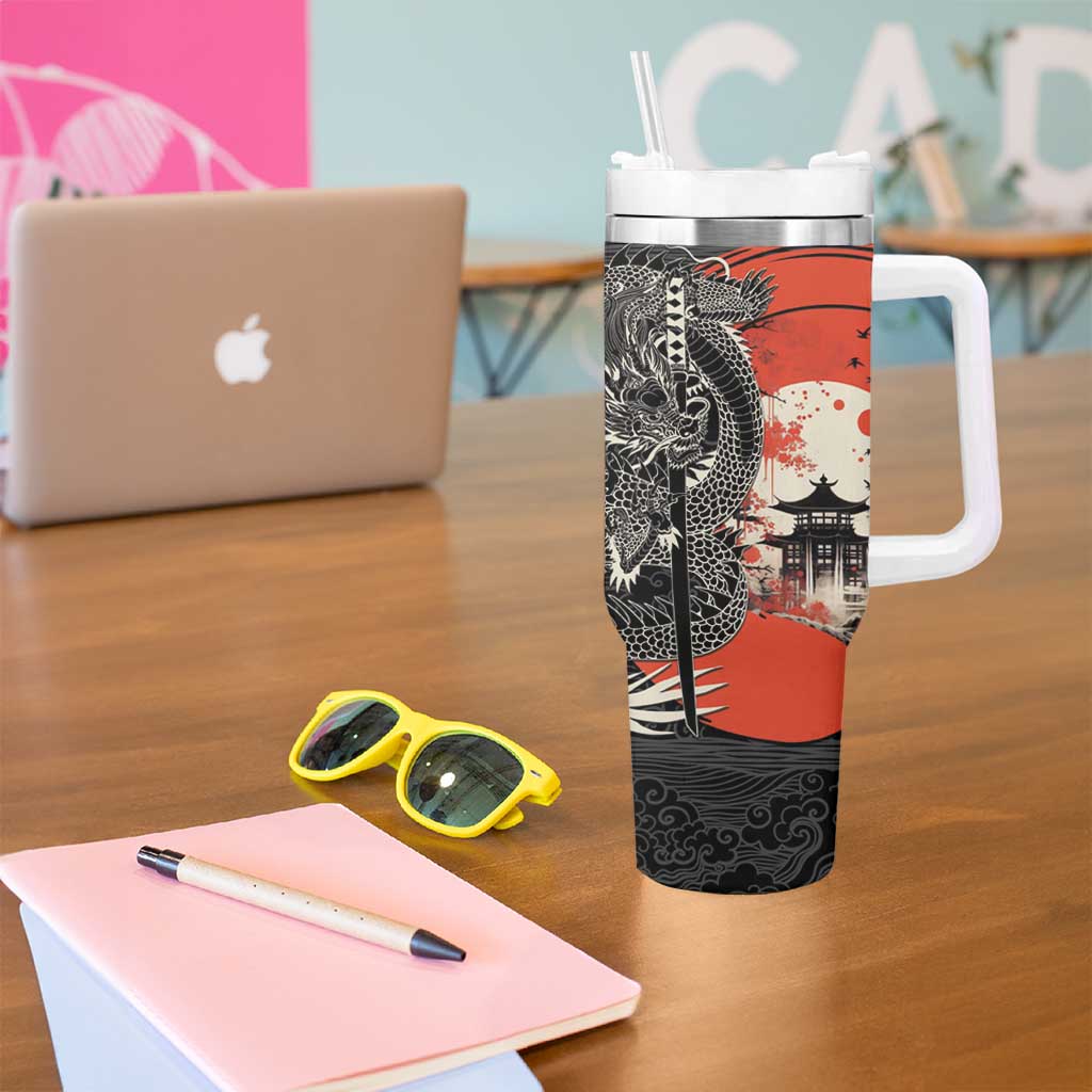 Japanese Dragon Katana Enso Tumbler With Handle Japan Pagoda Seamless Cloud LT14 - Polynesian Pride