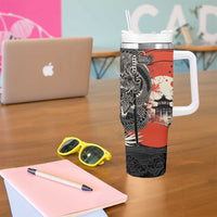 Japanese Dragon Katana Enso Tumbler With Handle Japan Pagoda Seamless Cloud LT14 - Polynesian Pride