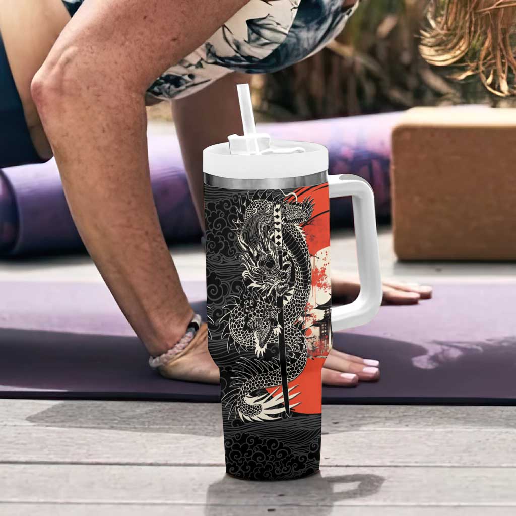 Japanese Dragon Katana Enso Tumbler With Handle Japan Pagoda Seamless Cloud LT14 - Polynesian Pride