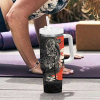 Japanese Dragon Katana Enso Tumbler With Handle Japan Pagoda Seamless Cloud LT14 - Polynesian Pride
