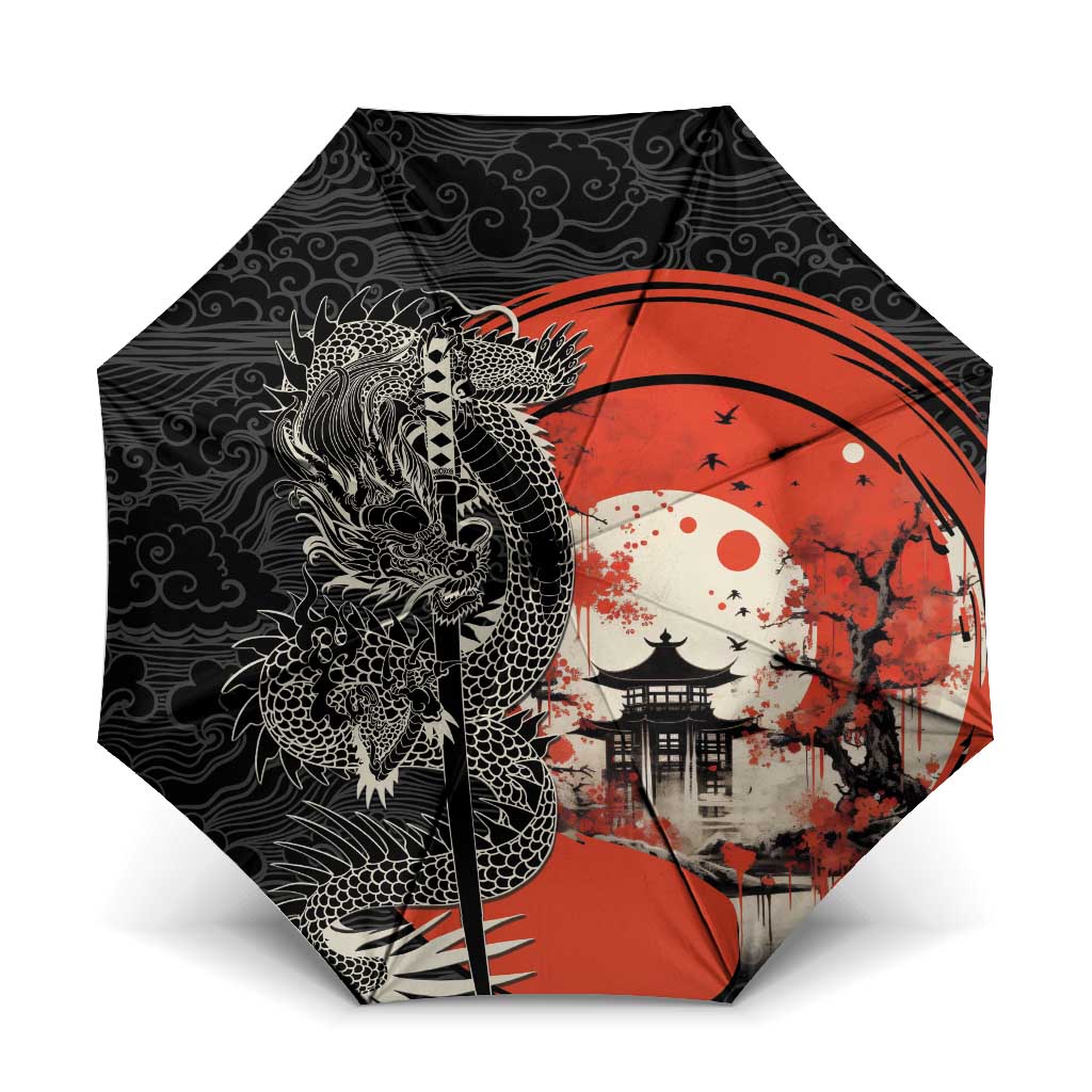 Japanese Dragon Katana Enso Umbrella Japan Pagoda Seamless Cloud LT14 One Size Folded 11.42 inch Opened Diameter 37.4 inch Black - Polynesian Pride
