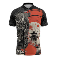 Japanese Dragon Katana Enso Zipper Polo Shirt Japan Pagoda Seamless Cloud - Polynesian Pride