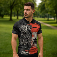 Japanese Dragon Katana Enso Zipper Polo Shirt Japan Pagoda Seamless Cloud - Polynesian Pride
