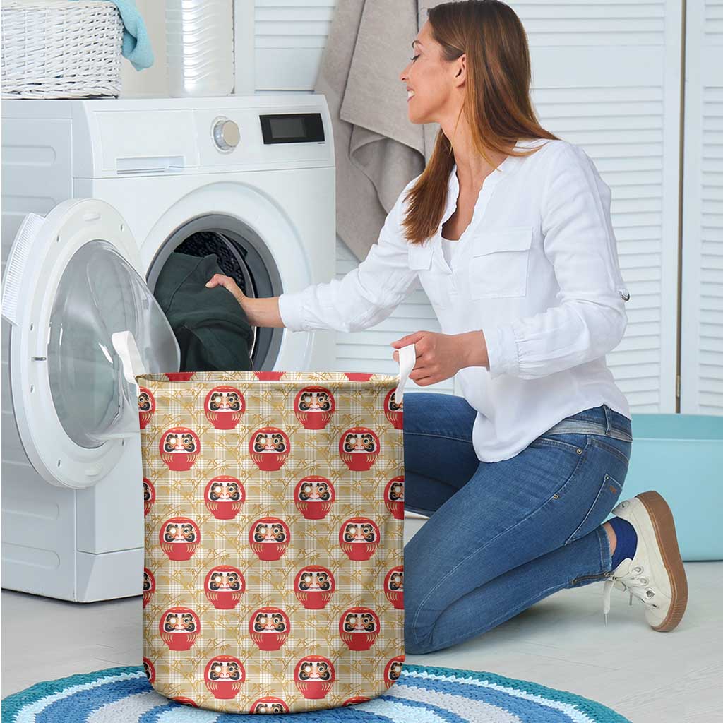 Japanese Daruma Doll Laundry Basket Palaka With Seamless Bamboo Pattern - Polynesian Pride