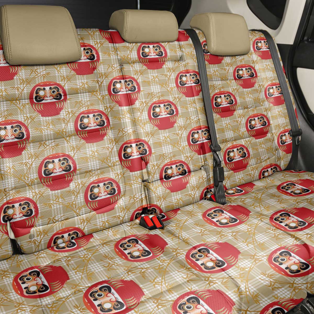 Japanese Daruma Doll Back Car Seat Cover Palaka With Seamless Bamboo Pattern LT14 - Polynesian Pride