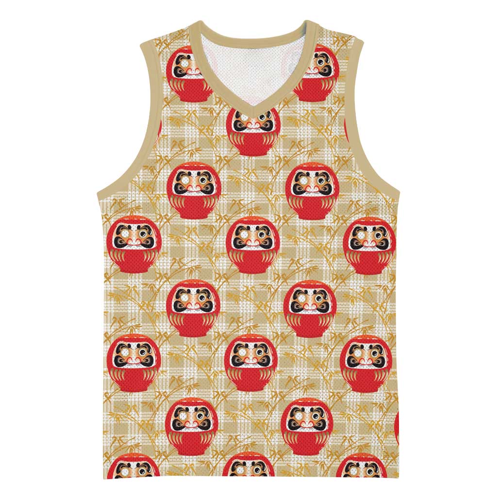 Japanese Daruma Doll Basketball Jersey Palaka With Seamless Bamboo Pattern LT14 Unisex Beige - Polynesian Pride