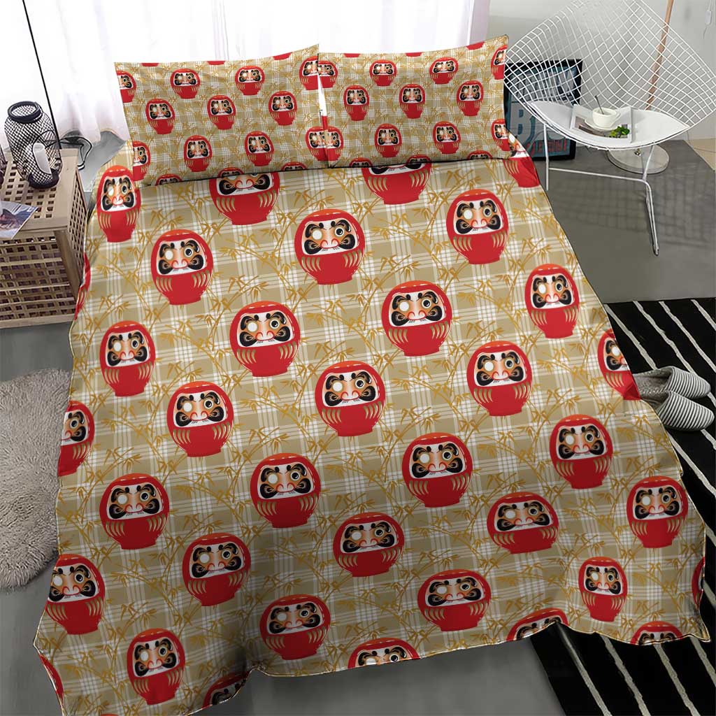 Japanese Daruma Doll Bedding Set Palaka With Seamless Bamboo Pattern - Polynesian Pride