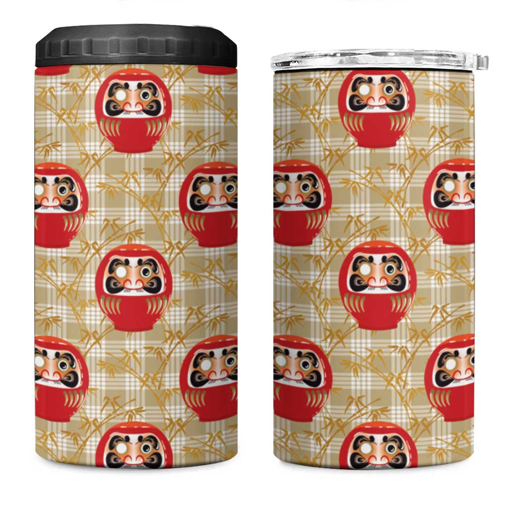 Japanese Daruma Doll 4 in 1 Can Cooler Tumbler Palaka With Seamless Bamboo Pattern LT14 One Size: 16 oz Beige - Polynesian Pride
