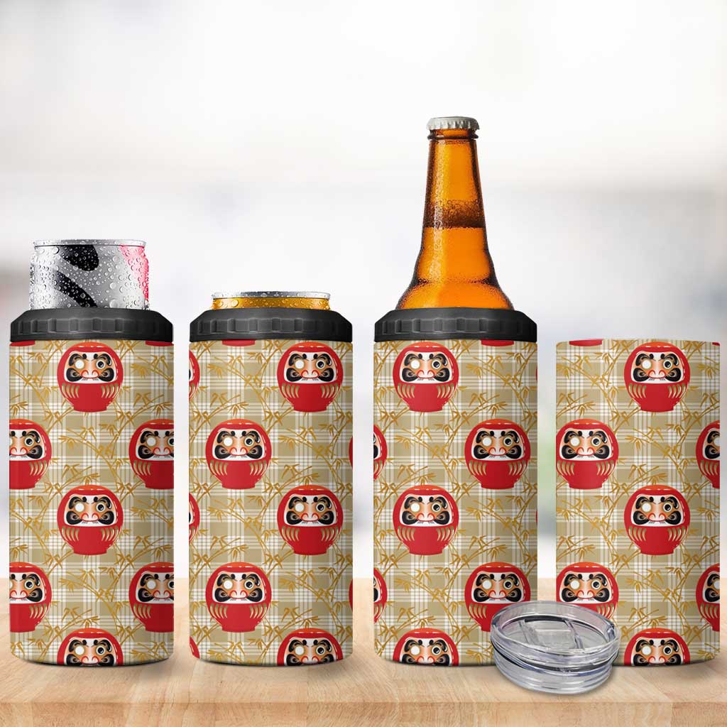 Japanese Daruma Doll 4 in 1 Can Cooler Tumbler Palaka With Seamless Bamboo Pattern LT14 - Polynesian Pride