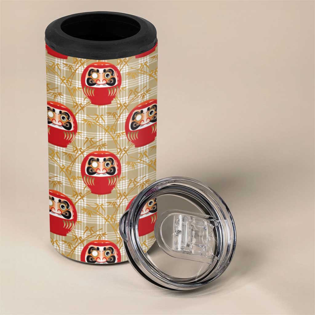 Japanese Daruma Doll 4 in 1 Can Cooler Tumbler Palaka With Seamless Bamboo Pattern LT14 - Polynesian Pride