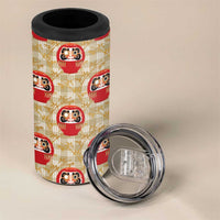 Japanese Daruma Doll 4 in 1 Can Cooler Tumbler Palaka With Seamless Bamboo Pattern LT14 - Polynesian Pride