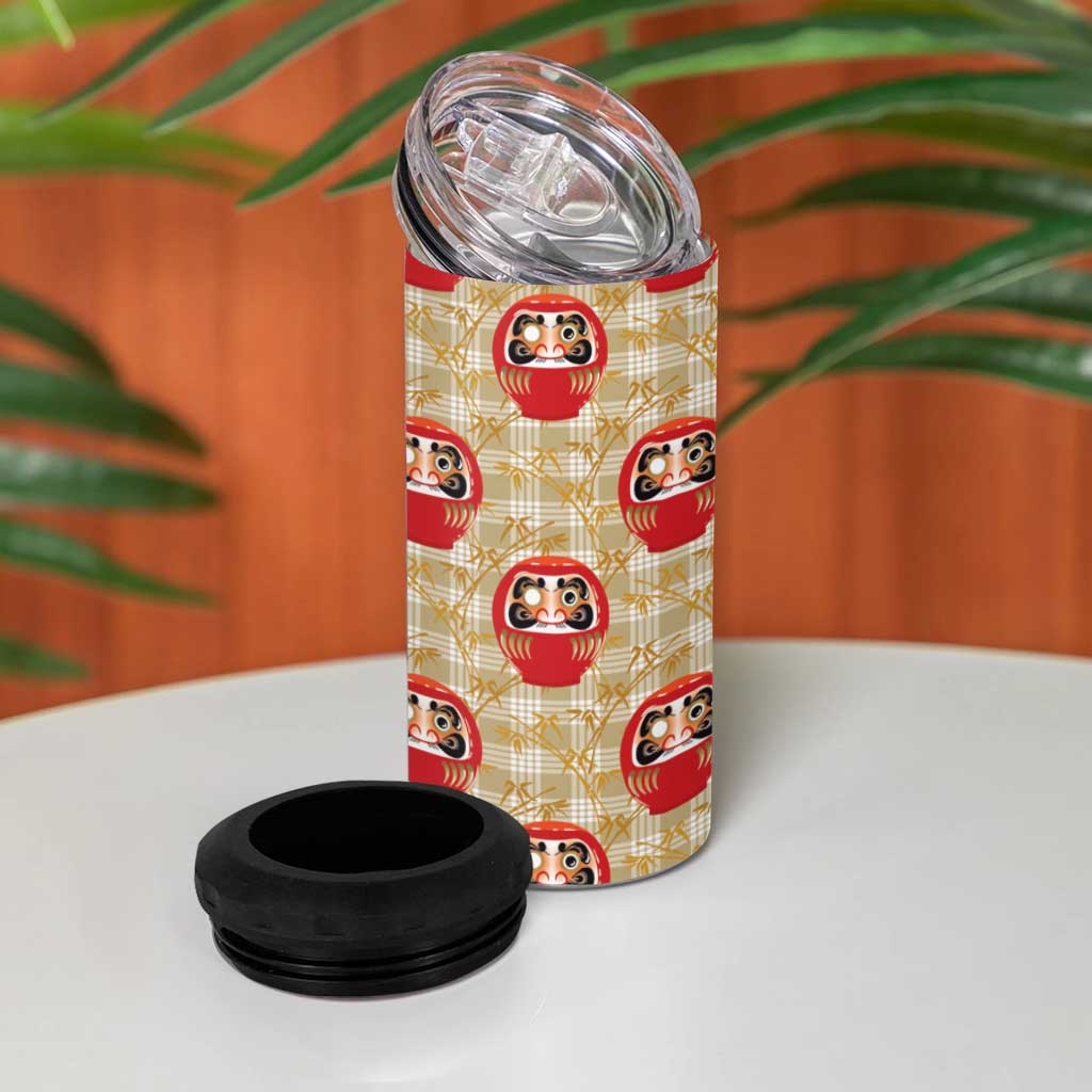 Japanese Daruma Doll 4 in 1 Can Cooler Tumbler Palaka With Seamless Bamboo Pattern LT14 - Polynesian Pride