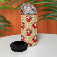 Japanese Daruma Doll 4 in 1 Can Cooler Tumbler Palaka With Seamless Bamboo Pattern LT14 - Polynesian Pride
