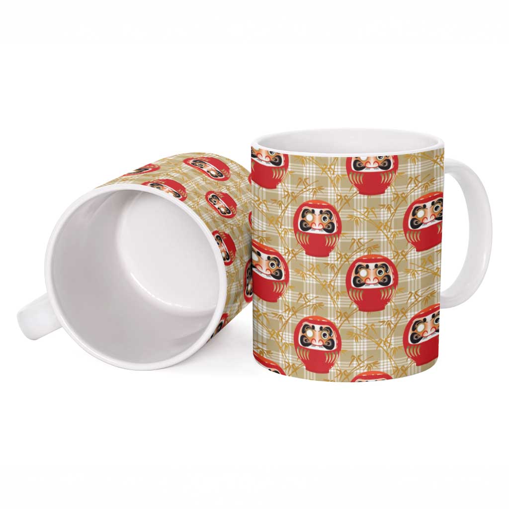 Japanese Daruma Doll Ceramic Mug Palaka With Seamless Bamboo Pattern LT14 - Polynesian Pride