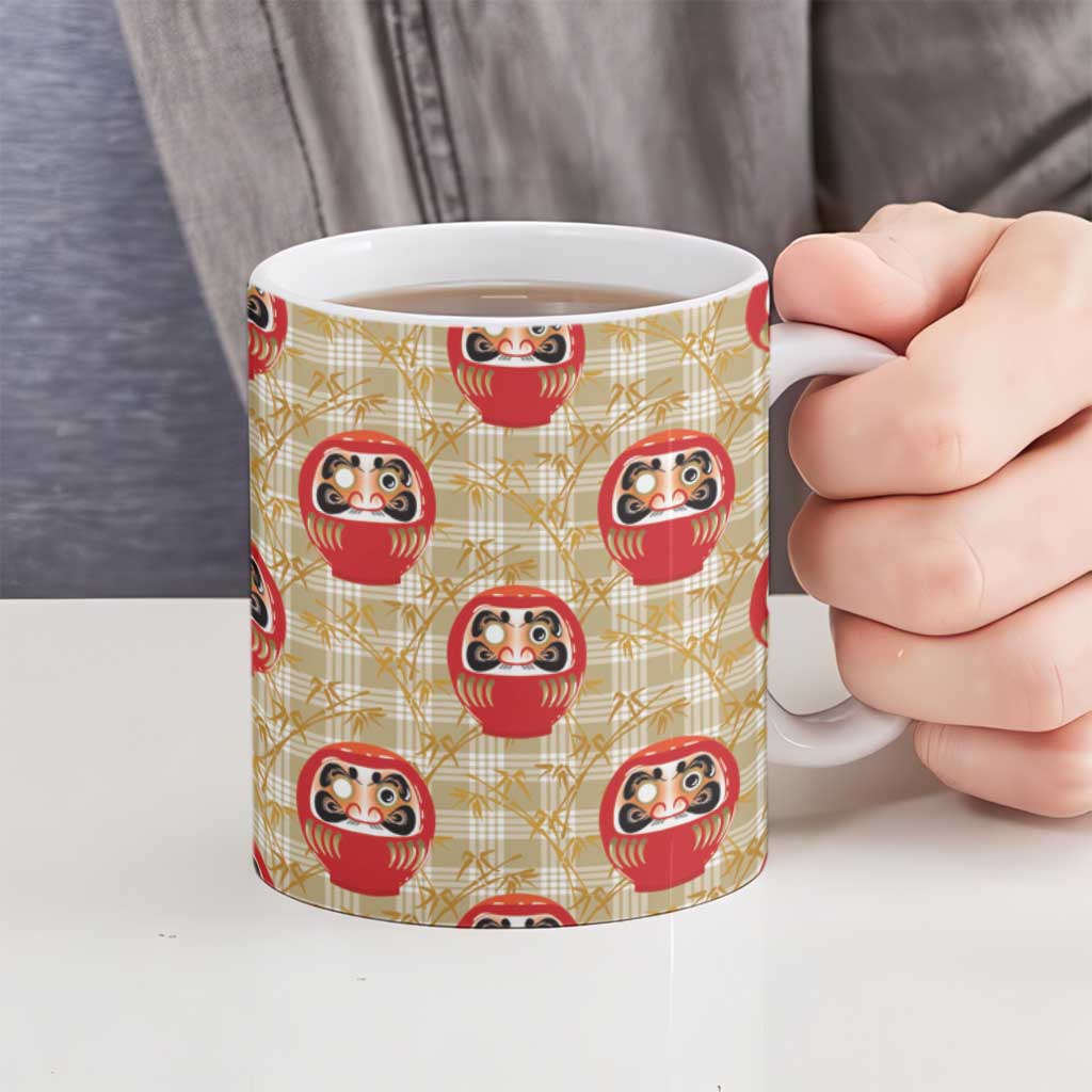 Japanese Daruma Doll Ceramic Mug Palaka With Seamless Bamboo Pattern LT14 - Polynesian Pride