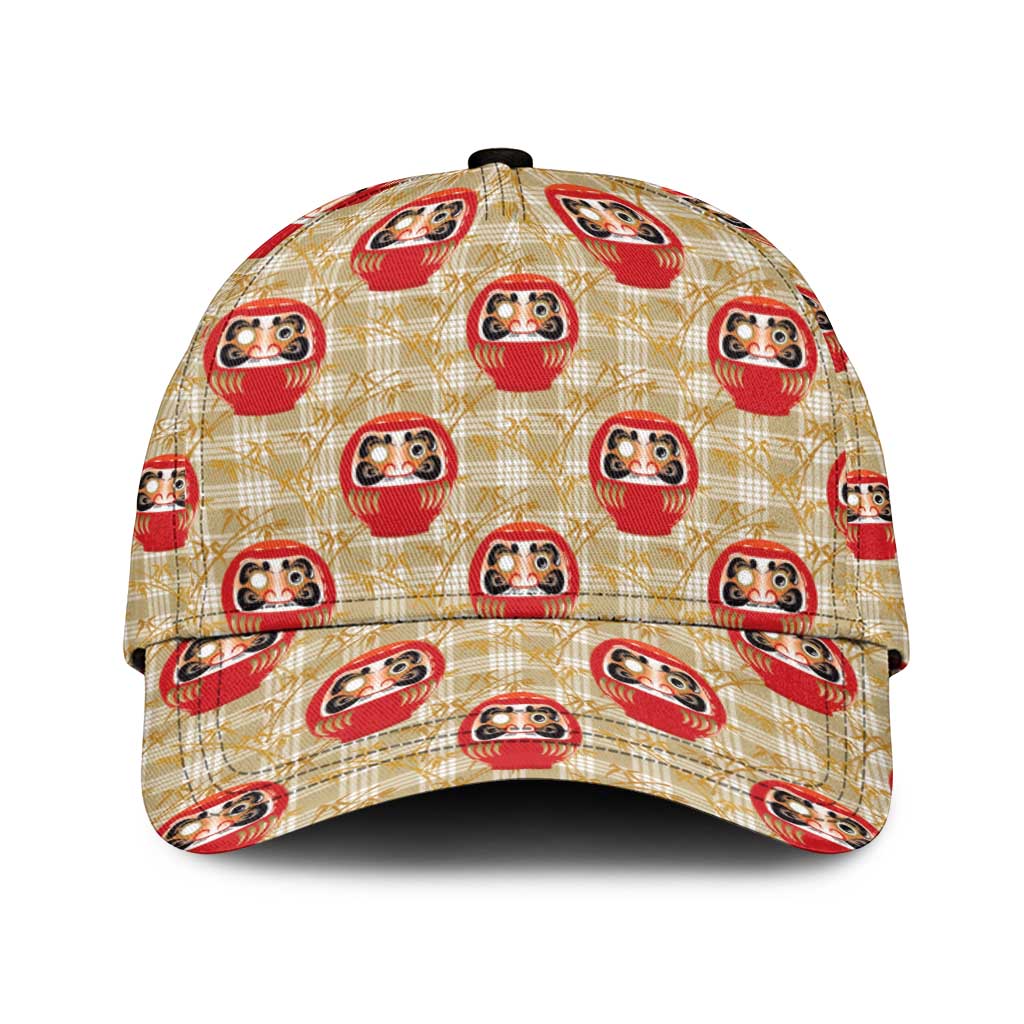 Japanese Daruma Doll Classic Cap Palaka With Seamless Bamboo Pattern LT14 Universal Fit Beige - Polynesian Pride