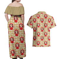 Japanese Daruma Doll Couples Matching Off Shoulder Maxi Dress and Hawaiian Shirt Palaka With Seamless Bamboo Pattern LT14 - Polynesian Pride