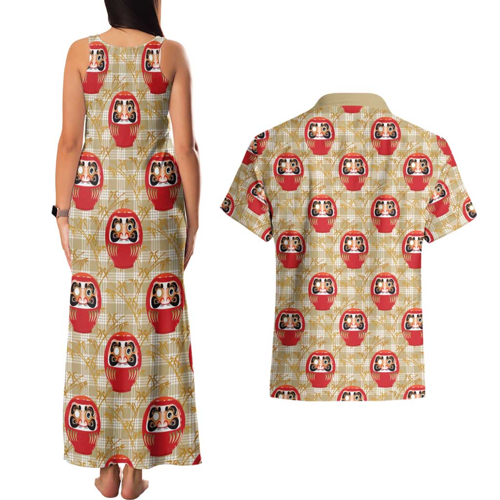 Japanese Daruma Doll Couples Matching Tank Maxi Dress and Hawaiian Shirt Palaka With Seamless Bamboo Pattern LT14 - Polynesian Pride