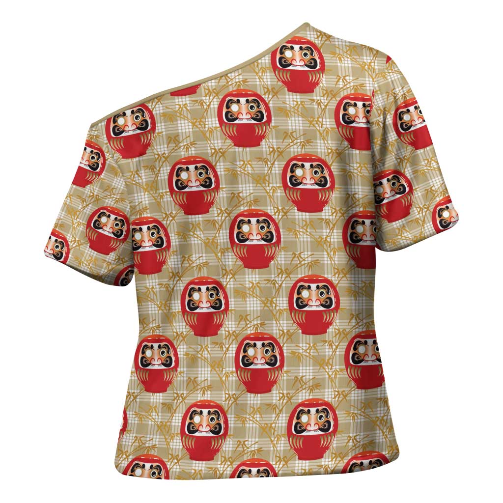 Japanese Daruma Doll Cross Shoulder Shirt Palaka With Seamless Bamboo Pattern LT14 - Polynesian Pride
