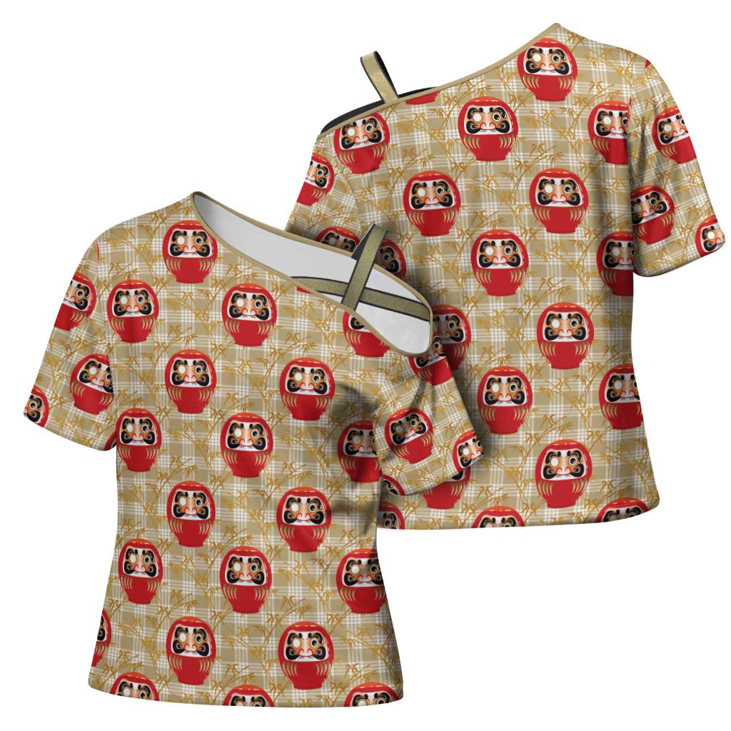 Japanese Daruma Doll Cross Shoulder Shirt Palaka With Seamless Bamboo Pattern LT14 - Polynesian Pride
