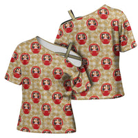 Japanese Daruma Doll Cross Shoulder Shirt Palaka With Seamless Bamboo Pattern LT14 - Polynesian Pride